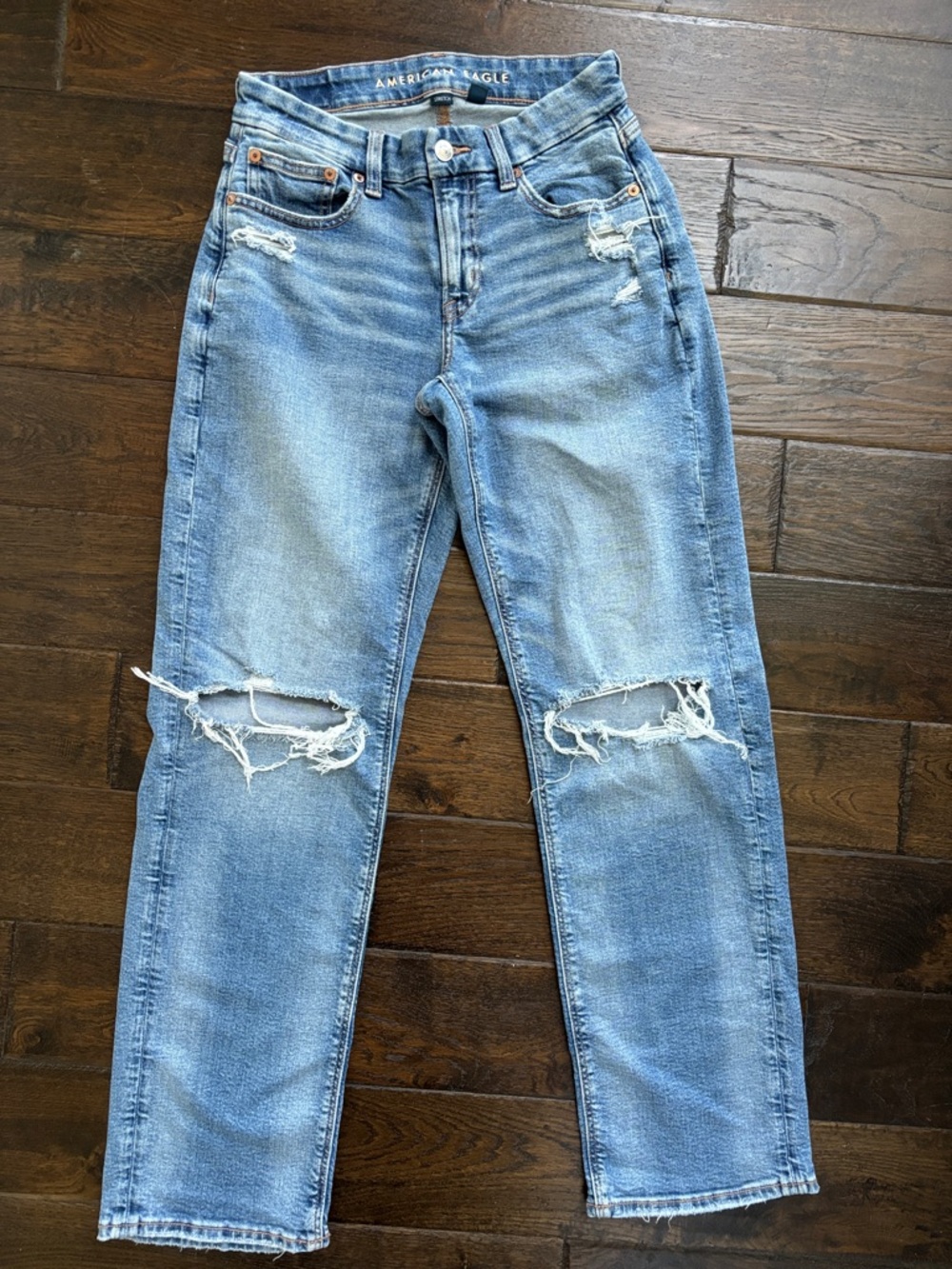 American Eagle Outfitters Light Blue Ripped Curvy Straight Jeans